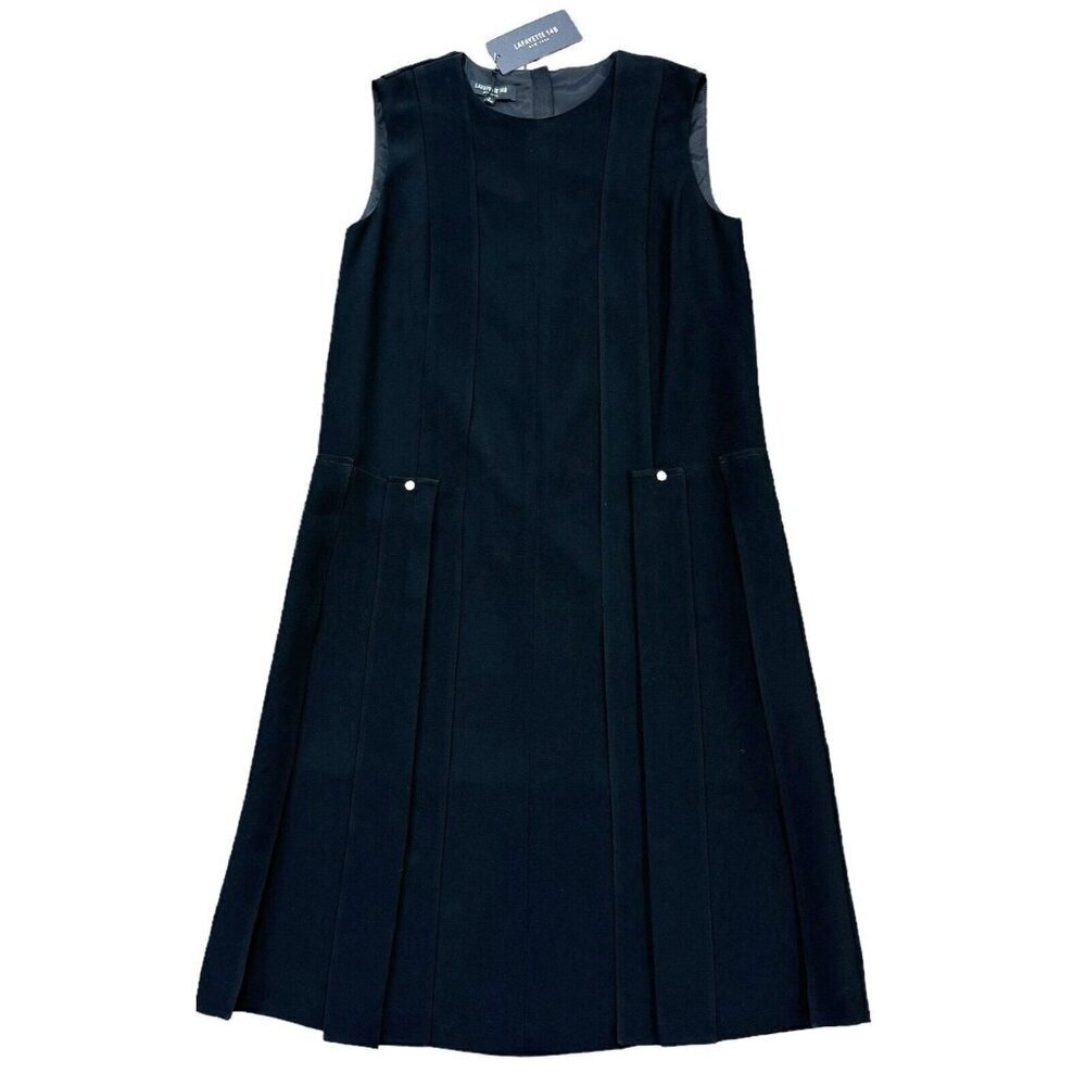 Lafayette 148 New York sz P XS Dress pleated sleeveless Black Shift Minimalist